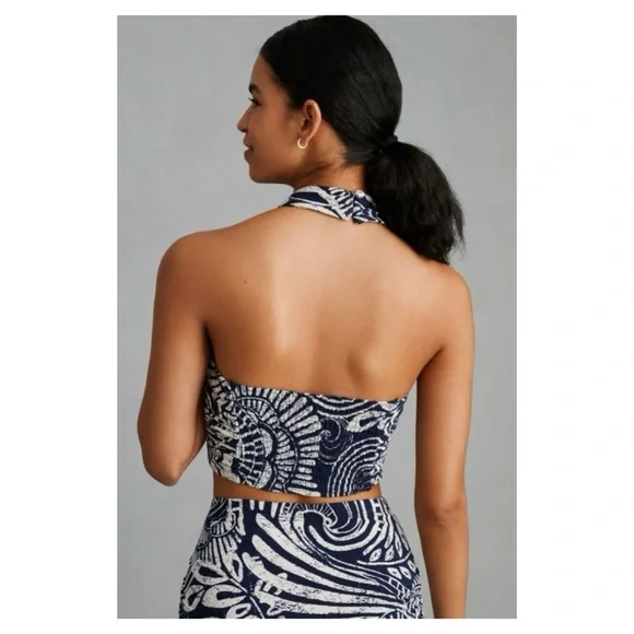 NWOT Anthropologie Floral Halter Top & Skirt Set in Blue & White  Size Small - Picture 7 of 10